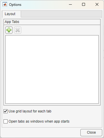 The Layout Options tab lets you create or remove tab from the generated app.