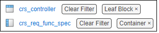 Artifact list for a matrix with two artifacts with filters applied