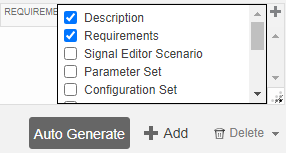 Table iterations column display options. The Description and Requirements options are selected.