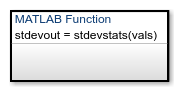Stateflow chart with a MATLAB function called stdevstats.