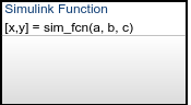 Stateflow chart with a Simulink function called sim_fcn.