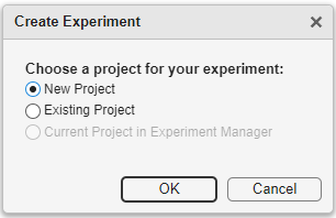 Create Experiment dialog box in Experiment Manager