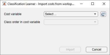 Import costs from workspace dialog box