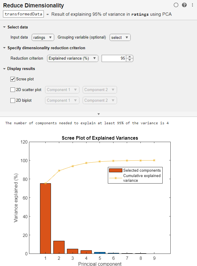 Reduce Dimensionality task in Live Editor