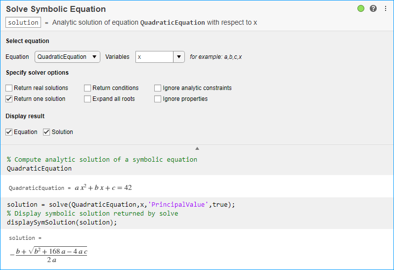 solve equation matlab symbolic toolbox