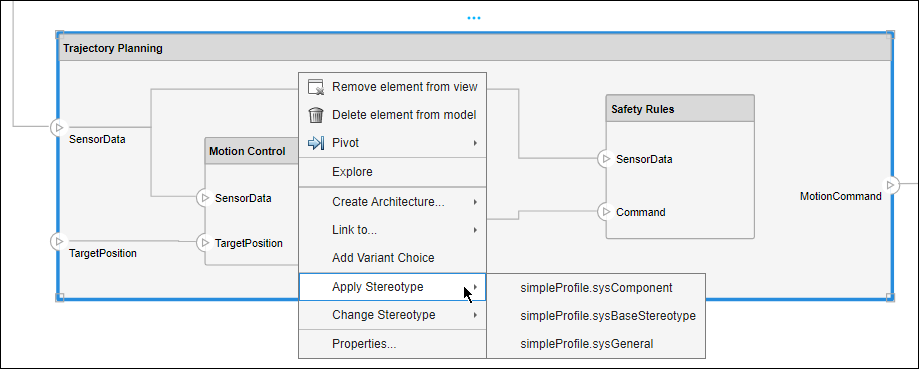 Right-click a component to select 'Apply stereotype' from the context menu.