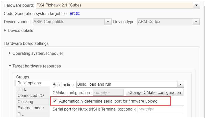 Select Automatically determine serial port for firmware upload