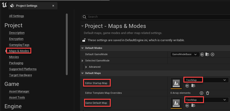 Unreal Editor project settings