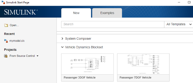 Simulink start page