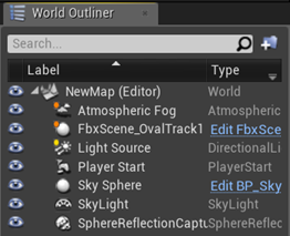 Unreal Engine World Outliner tab