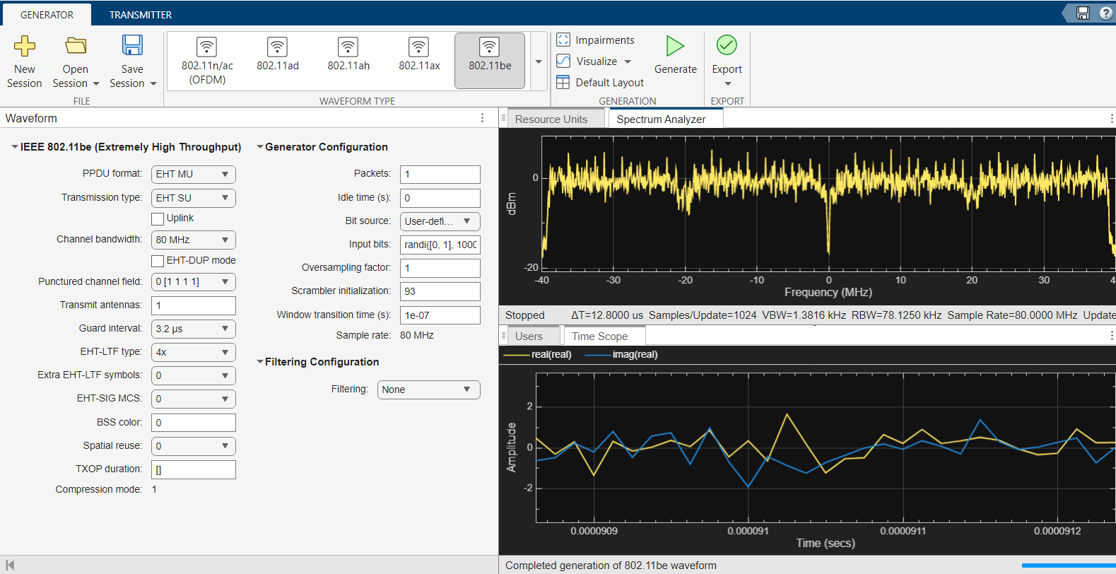 WLAN Waveform Generator app