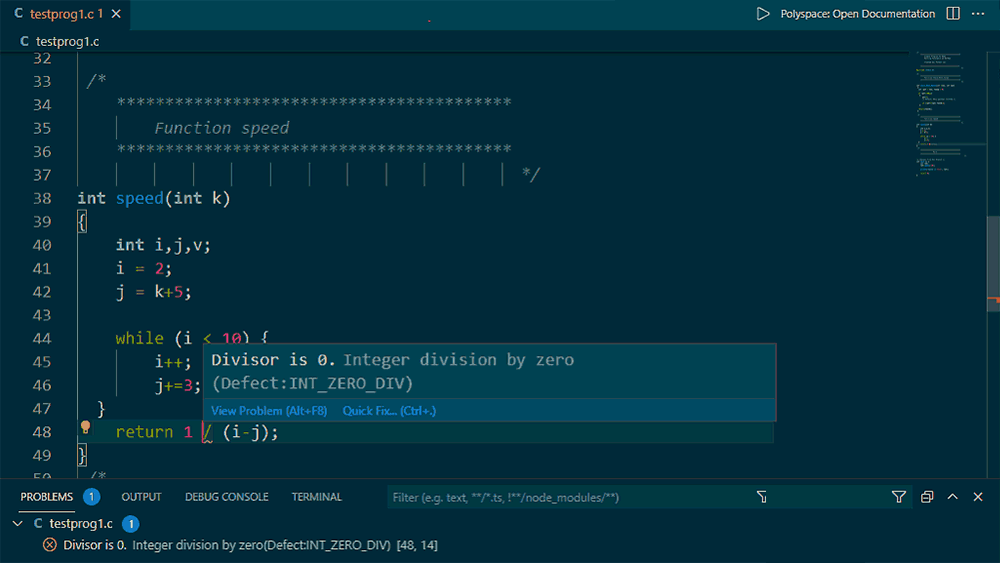 The Visual Studio interface showing Polyspace in use.