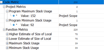 Stack analysis code metrics on Polyspace desktop.