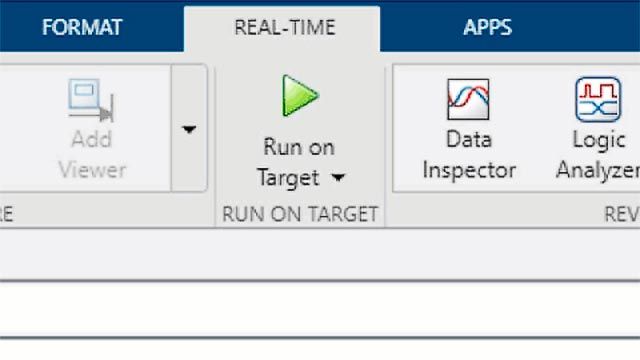 Simulink Toolstrip for Simulink Real-Time Simulink Toolstrip includes buttons to design, build, and control real-time applications.