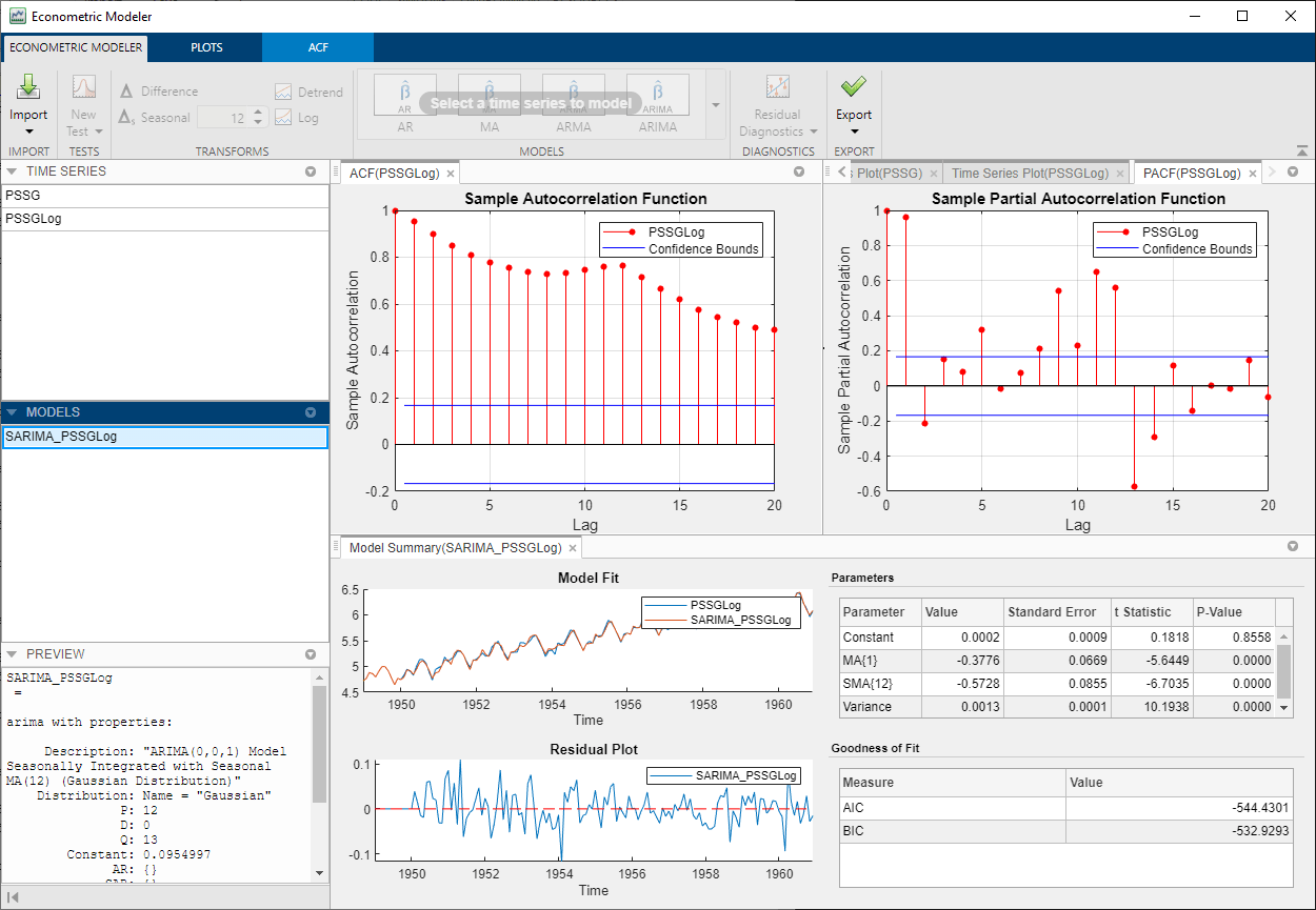 Econometric Modeler App Screenshot of the Econometric Modeler app.