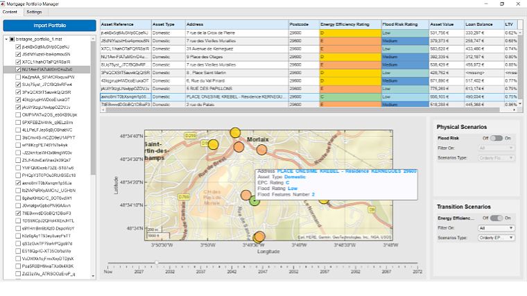 Mortgaged assets on a map with flood risk